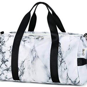 Sport Gym Duffle Travel Bag for Men Women Duffel with Shoe Compartment, Wet Pocket (Marble-White) 19.7"x9.5"x9.9"