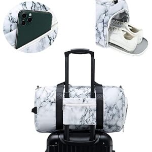 Sport Gym Duffle Travel Bag for Men Women Duffel with Shoe Compartment, Wet Pocket (Marble-White) 19.7"x9.5"x9.9"