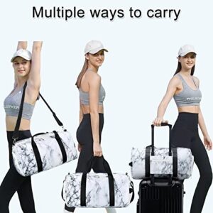 Sport Gym Duffle Travel Bag for Men Women Duffel with Shoe Compartment, Wet Pocket (Marble-White) 19.7"x9.5"x9.9"