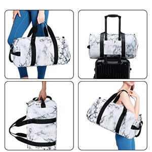 Sport Gym Duffle Travel Bag for Men Women Duffel with Shoe Compartment, Wet Pocket (Marble-White) 19.7"x9.5"x9.9"