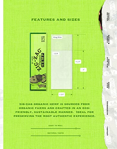 Zig Zag Rolling Papers Organic Hemp 1 1/4 Size Unbleached Vegan Rolling Papers - Sustainable and Eco-Friendly Paper for Everyday Use (6 Packs)