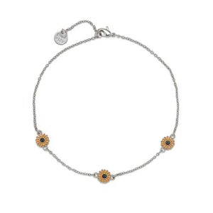 pura vida 9" silver enamel sunflower anklet - adjustable chain, brand charm, 1" extender