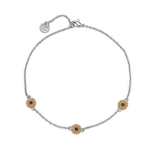 Pura Vida 9" Silver Enamel Sunflower Anklet - Adjustable Chain, Brand Charm, 1" Extender