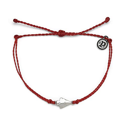 Pura Vida Silver Antique Arrowhead Bracelet - 100% Waterproof, Adjustable Band - Brand Charm, Red