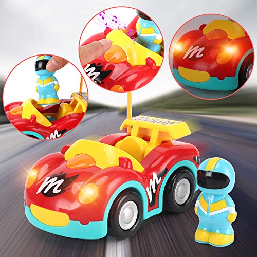 Liberty Imports 2 Pack RC Cartoon Police Car and Race Car Radio Remote Control Toys with Music & Sound for Baby, Toddlers, Kids