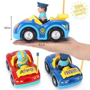 Liberty Imports 2 Pack RC Cartoon Police Car and Race Car Radio Remote Control Toys with Music & Sound for Baby, Toddlers, Kids