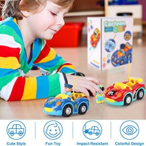 Liberty Imports 2 Pack RC Cartoon Police Car and Race Car Radio Remote Control Toys with Music & Sound for Baby, Toddlers, Kids