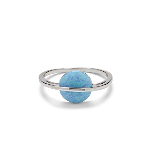 Pura Vida Silver-Plated Opal Saturn Ring - Synthetic Stone, Brass Band, Size 6