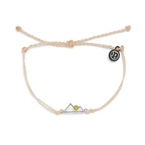 pura vida silver sunrise mountain bracelet - 100% waterproof, adjustable band - brand charm, cream
