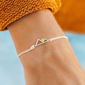 Pura Vida Silver Sunrise Mountain Bracelet - 100% Waterproof, Adjustable Band - Brand Charm, Cream