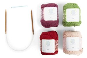 mindfulness flora beginners knitting kit, includes 100% cotton knitting yarn, circular knitting needles, yarn needle - make washcloths - knit kit for mindfulness and relaxation – by mindfulknits