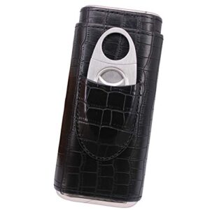 toika 3 tubes classic black crocodile pattern leather cigar case humidor with cedar wood lined in gift box, cigar cutter contained