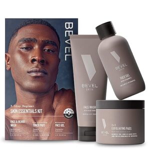 bevel skin care set - includes face wash with tea tree oil, glycolic acid exfoliating pads, lightweight face moisturizer, helps treat blemishes, bumps and discoloration (packaging may vary)
