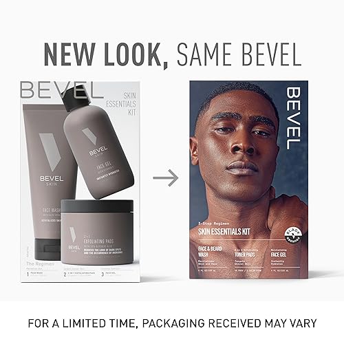Bevel Skin Care Set - Includes Face Wash with Tea Tree Oil, Glycolic Acid Exfoliating Pads, Lightweight Face Moisturizer, Helps Treat Blemishes, Bumps and Discoloration (Packaging May Vary)