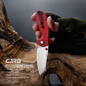 CJRB Folding Pocket Knife Maileah Tactical Knife with AR-RPM9 Powder Steel Balde and G10 Small Tactical Pocket Knife EDC for outdoor survival hunting camping J1918 (Red)