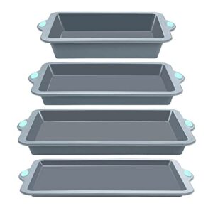 To encounter Silicone Baking Pans Set, 4 Pieces Nonstick Bakeware Set with Baking Pans, Baking Sheets, Cookie Sheets, Cake Pan with Metal Reinforced Frame More Strength, Light Grey