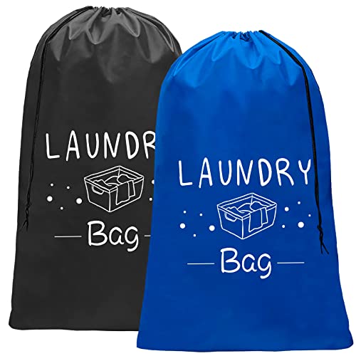 Sylfairy 2 Pack Extra Large Travel Laundry Bag, 24" x 36" Durable Rip-Stop Dirty Clothes Organizer with Drawstring, Heavy Duty Travel Laundry Bag, Large Laundry Hamper Liner, Machine Wash (Navy+Black)