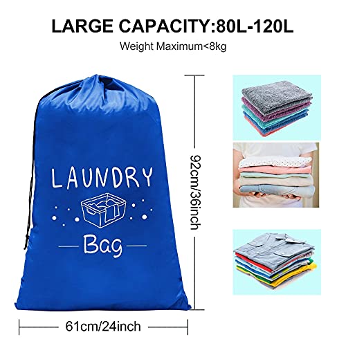 Sylfairy 2 Pack Extra Large Travel Laundry Bag, 24" x 36" Durable Rip-Stop Dirty Clothes Organizer with Drawstring, Heavy Duty Travel Laundry Bag, Large Laundry Hamper Liner, Machine Wash (Navy+Black)