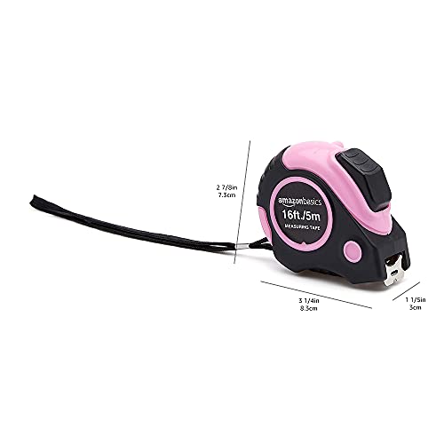 Amazon Basics Tape Measure - 16 Feet, Pink