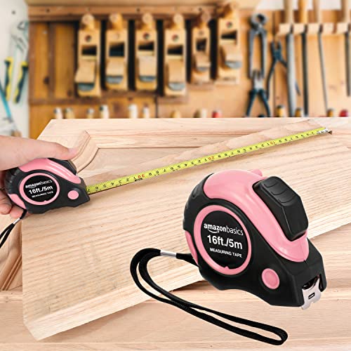 Amazon Basics Tape Measure - 16 Feet, Pink