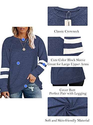 DOLNINE Womens Plus Size Tunic Sweatshirts Long Sleeve Shirts Tops Navy Blue-20W