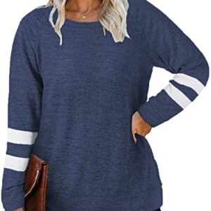 DOLNINE Womens Plus Size Tunic Sweatshirts Long Sleeve Shirts Tops Navy Blue-20W