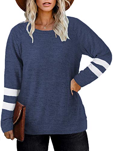 DOLNINE Womens Plus Size Tunic Sweatshirts Long Sleeve Shirts Tops Navy Blue-20W