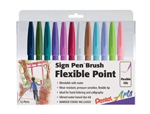 pentel arts sign pen brush tip, assorted colors, 12 pack box (ses15c2pc12)
