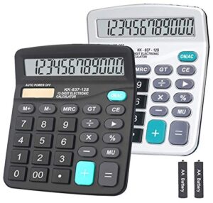 calculator, bestwya dual power handheld desk calculator with 12 digit large lcd display big sensitive button (1 black & 1 silver)