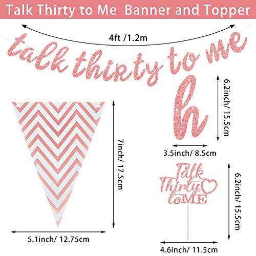 Talk Thirty to Me Banner Happy 30th Birthday Anniversary Banner and Cake Topper Triangle Flag Banner for Men Women 30th Birthday Party, Pre-Strung (Pink)