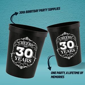 Veracco Cheers To 30 Years Old Stadium Party Cup 30th Party Favors Decoration Funny Birthday Gag Gifts For Him Her Thirty And Fabulous (Black, 12)