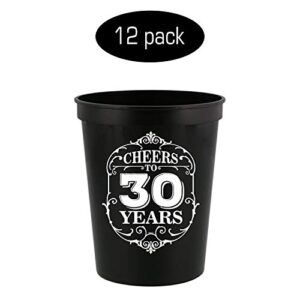 Veracco Cheers To 30 Years Old Stadium Party Cup 30th Party Favors Decoration Funny Birthday Gag Gifts For Him Her Thirty And Fabulous (Black, 12)