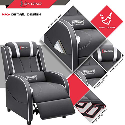 Devoko Massage Gaming Recliner Chair PU Leather Home Theater Seating Single Modern Living Room Sofa Recliners (Silver)