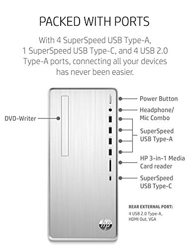 HP Pavilion Desktop PC, AMD Ryzen 5 4600G Processor 6-core with Radeon Graphics, 12 GB DDR4-3200 SDRAM, 512 GB HD - Windows 10 Home, Multi-Display Capable, 5.1 Surround Sound (TP01-1140)