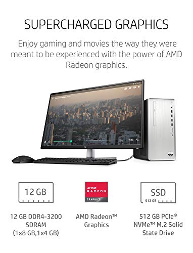 HP Pavilion Desktop PC, AMD Ryzen 5 4600G Processor 6-core with Radeon Graphics, 12 GB DDR4-3200 SDRAM, 512 GB HD - Windows 10 Home, Multi-Display Capable, 5.1 Surround Sound (TP01-1140)