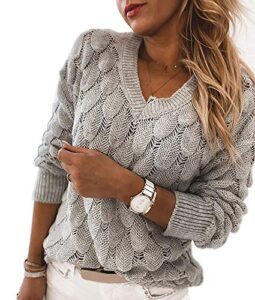 women's v neck long sleeve pullover sweater lightweight knit sweaters novelty sweaters grey