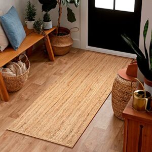 Jute Braided Runner Rug 24x72 Inches (2'x6')- Natural, Hand Woven Reversible Area Rugs for Kitchen Living Room Entryway, Eco Friendly