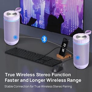 comiso Waterproof Bluetooth Speaker IPX7, 25W Wireless Portable Speakers Loud Sound Strong Bass Stereo Pairing 36 Hours Playtime, Bluetooth 5.0 Built in Mic for Calls Purple