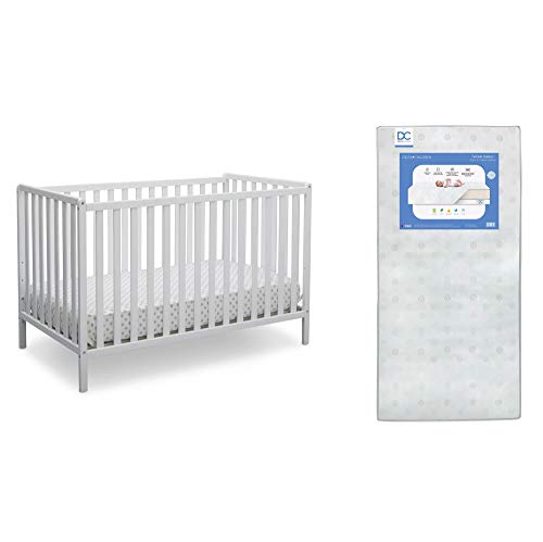 Delta Children Heartland 4-in-1 Convertible Crib, Bianca White + Delta Children Twinkle Galaxy Dual Sided Recycled Fiber Core Crib and Toddler Mattress (Bundle)