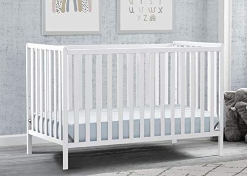 Delta Children Heartland 4-in-1 Convertible Crib, Bianca White + Delta Children Twinkle Galaxy Dual Sided Recycled Fiber Core Crib and Toddler Mattress (Bundle)