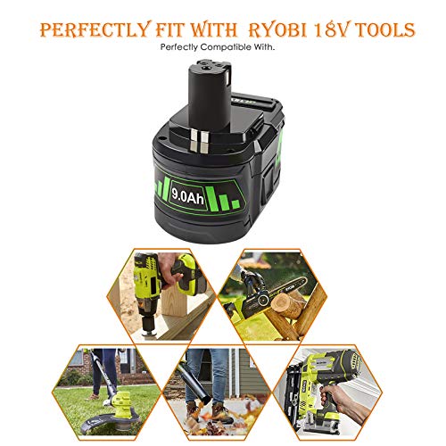 Upgraded 9.0Ah 18v Battery Compatible with Ryobi 18-Volt ONE+ HP P109 P102 P103 P105 P107 P108 Cordless Tool Battery Pack 9000mAh High Capacity Lithium-Ion Battery with LED Charging Meter