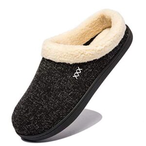 NewDenBer Men's Cozy Memory Foam Slippers with Fuzzy Plush Wool-Like Lining, Soft Slip on Indoor Outdoor Clog House Shoes (11-12 D(M) US, Black)