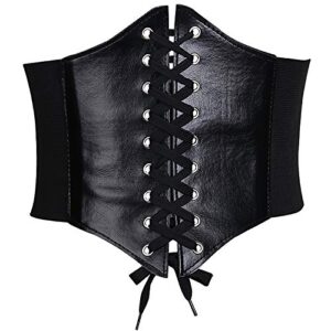 glamorstar corset belt for women wide elastic tied waspie belts lace-up leather waist belts for women dresses 75cm black