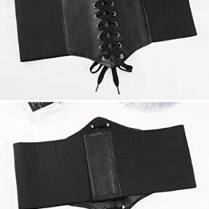 Glamorstar Corset Belt for Women Wide Elastic Tied Waspie Belts Lace-up Leather Waist Belts for Women Dresses 75cm Black