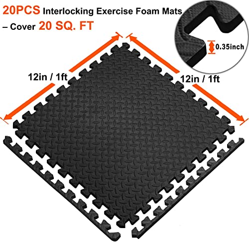 Walsai Exercise Mats Puzzle Foam Mats Gym Flooring Mat Cover 20 SQ.FT Interlocking Foam Mats with EVA Foam Floor Tiles for Home Gym Equipment Workouts