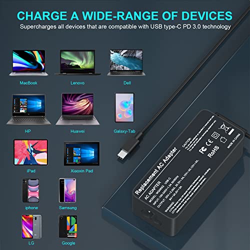65 Watt USB C Laptop Charger, 65W 45W Type C Laptop Power Adapter Fast Charger Laptop Power Supply for Lenovo HP Dell Asus Acer Mac Book Pro and Other Laptops/Smart Phones Computer
