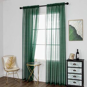 dualife emerald green sheer curtains 84 inch length hunter green solid voile window curtain panels drapes rod pocket top for living room bedroom transparent window treatments 2 panels