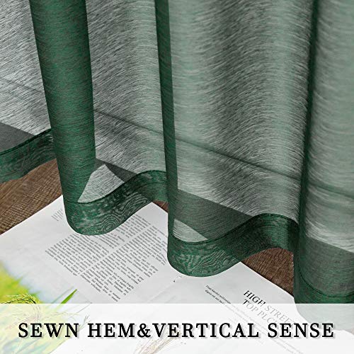 DUALIFE Emerald Green Sheer Curtains 84 inch Length Hunter Green Solid Voile Window Curtain Panels Drapes Rod Pocket Top for Living Room Bedroom Transparent Window Treatments 2 Panels