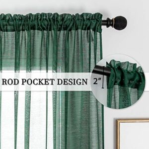 DUALIFE Emerald Green Sheer Curtains 84 inch Length Hunter Green Solid Voile Window Curtain Panels Drapes Rod Pocket Top for Living Room Bedroom Transparent Window Treatments 2 Panels