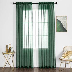 DUALIFE Emerald Green Sheer Curtains 84 inch Length Hunter Green Solid Voile Window Curtain Panels Drapes Rod Pocket Top for Living Room Bedroom Transparent Window Treatments 2 Panels